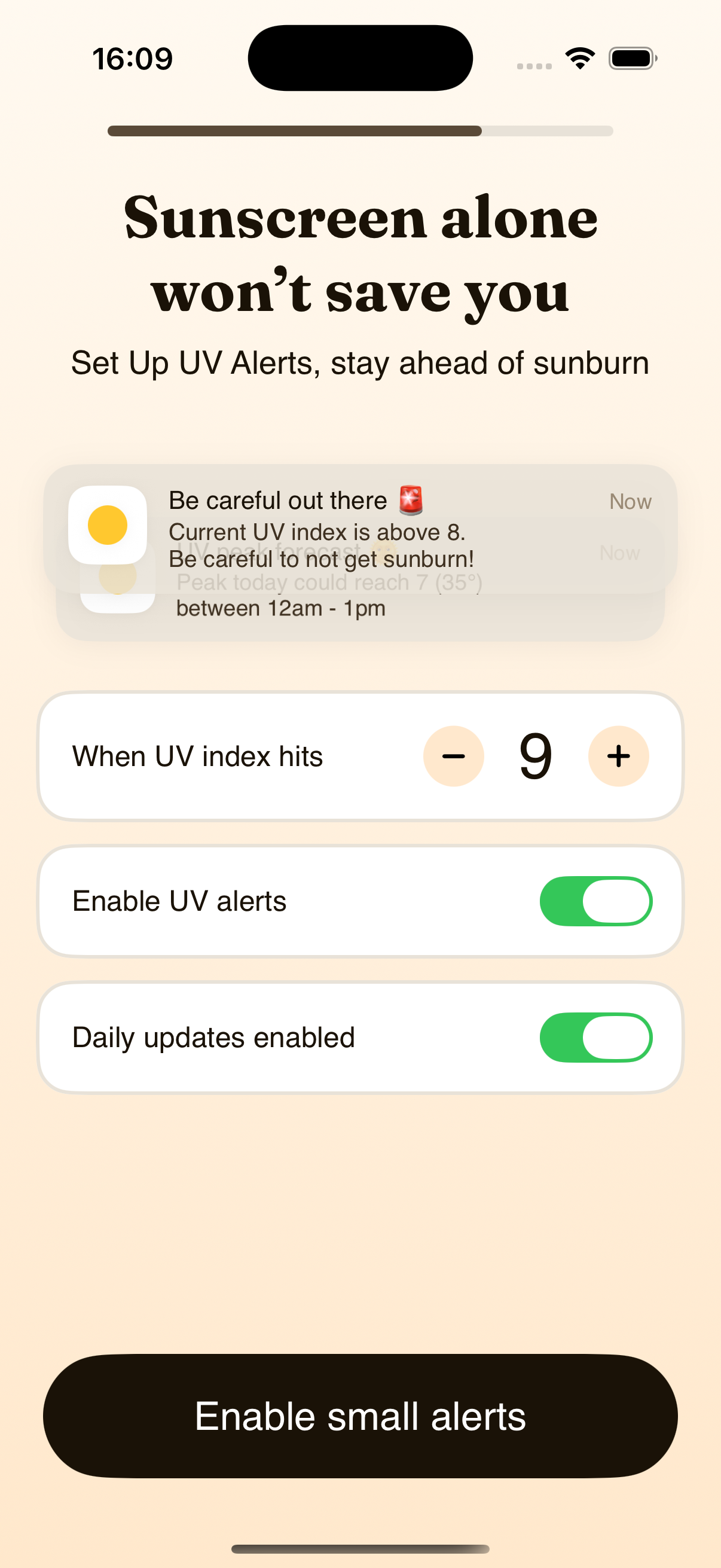 UV alert settings